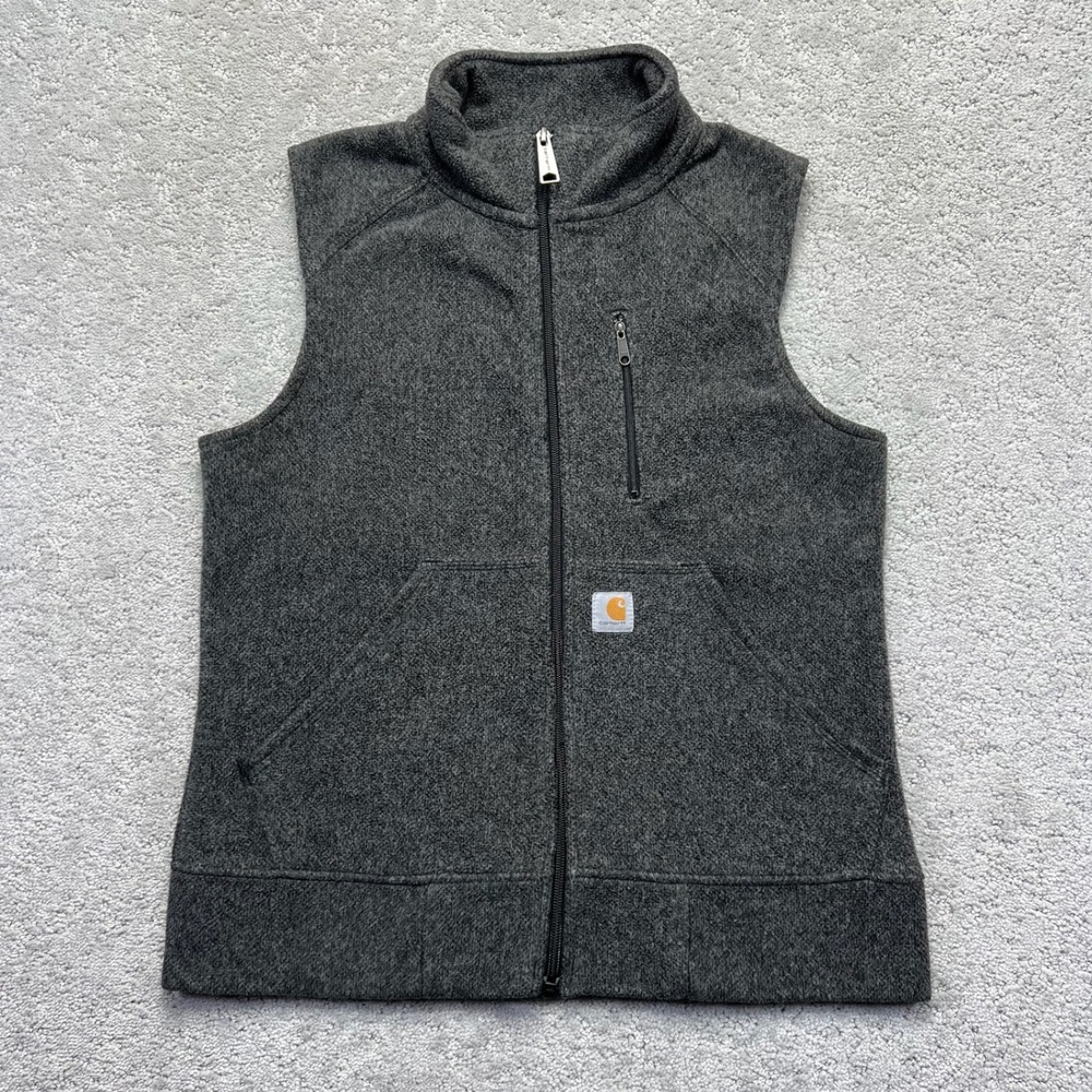 Carhartt Vest Womens Small 4/6 Gray Fleece Full Zip Pocket Logo Outdoor Utility